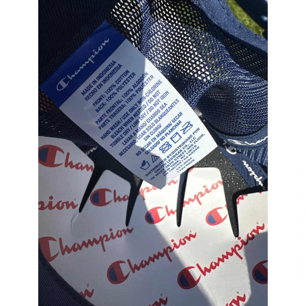 Champion Navy Blue Trucker Hat Embroidered Logo Mesh Snapback Cap One Size NWT